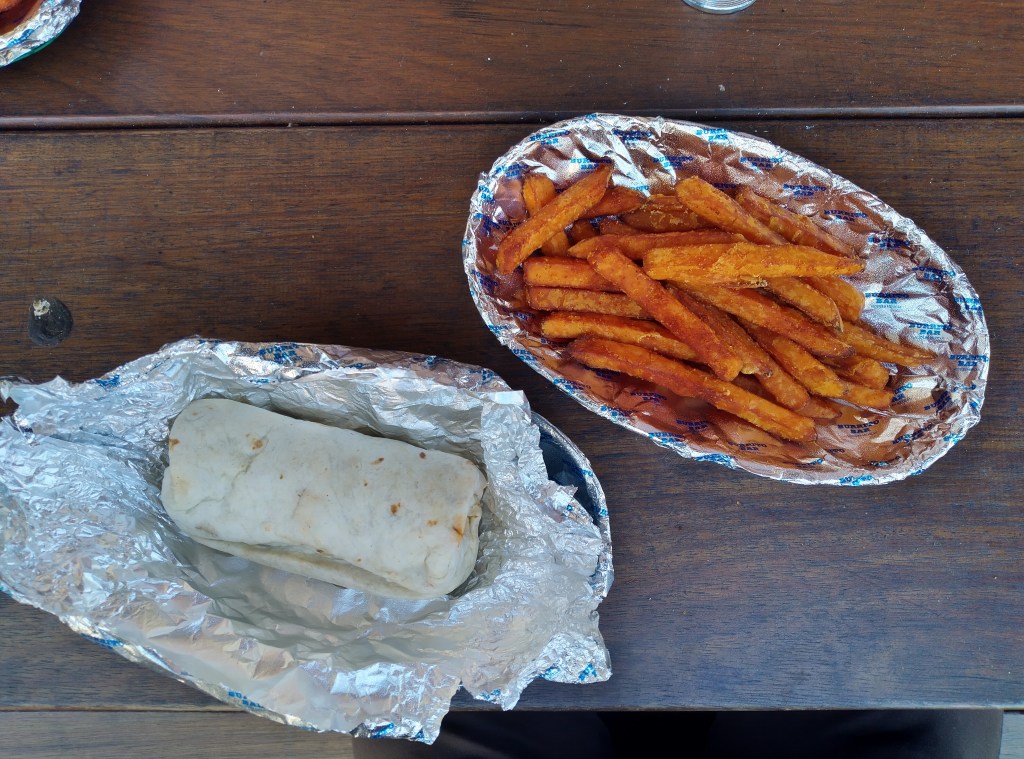 Beef Burrito and Sweet Potato Chips